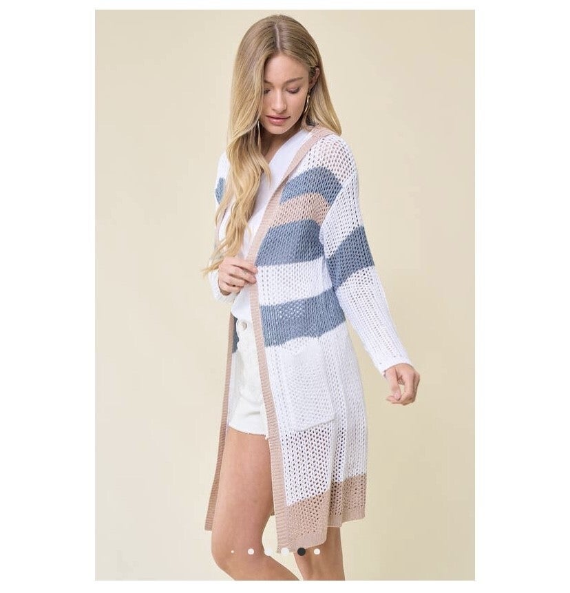 16 Doe Rae Multi Stripe Hoodie Cardigan Mix It Up LLC